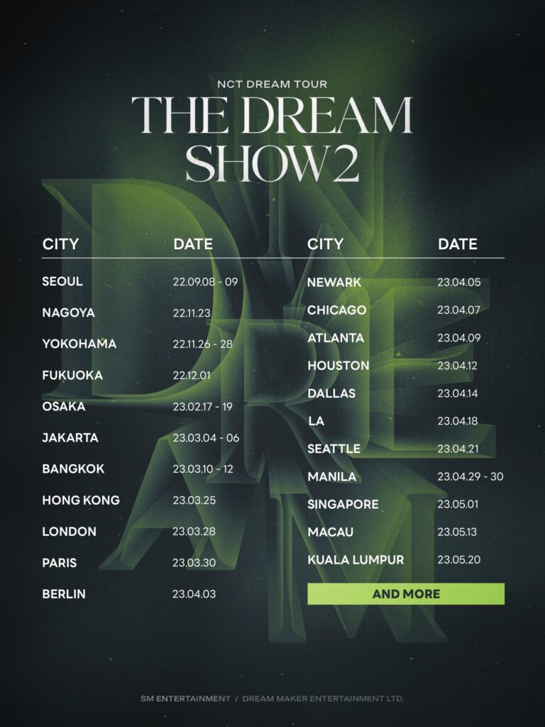 NCT DREAM演唱會2023｜世界巡演會時間表，NCT DREAM World Tour 2023Timetable
